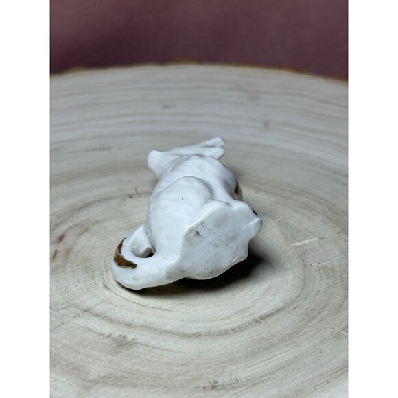 Vtg Mini Porcelain Vase Dog Figurine Pitcher Terrier Puppy White Gold Doll House - Picture 6 of 7